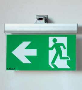 Double Face LED Emergency Exit and Direction Luminaire-Surface mounted double faced LED emergency routing luminaire, fire, earthquake, etc. in case of network interruptions. It is activated automatically in an emergency.